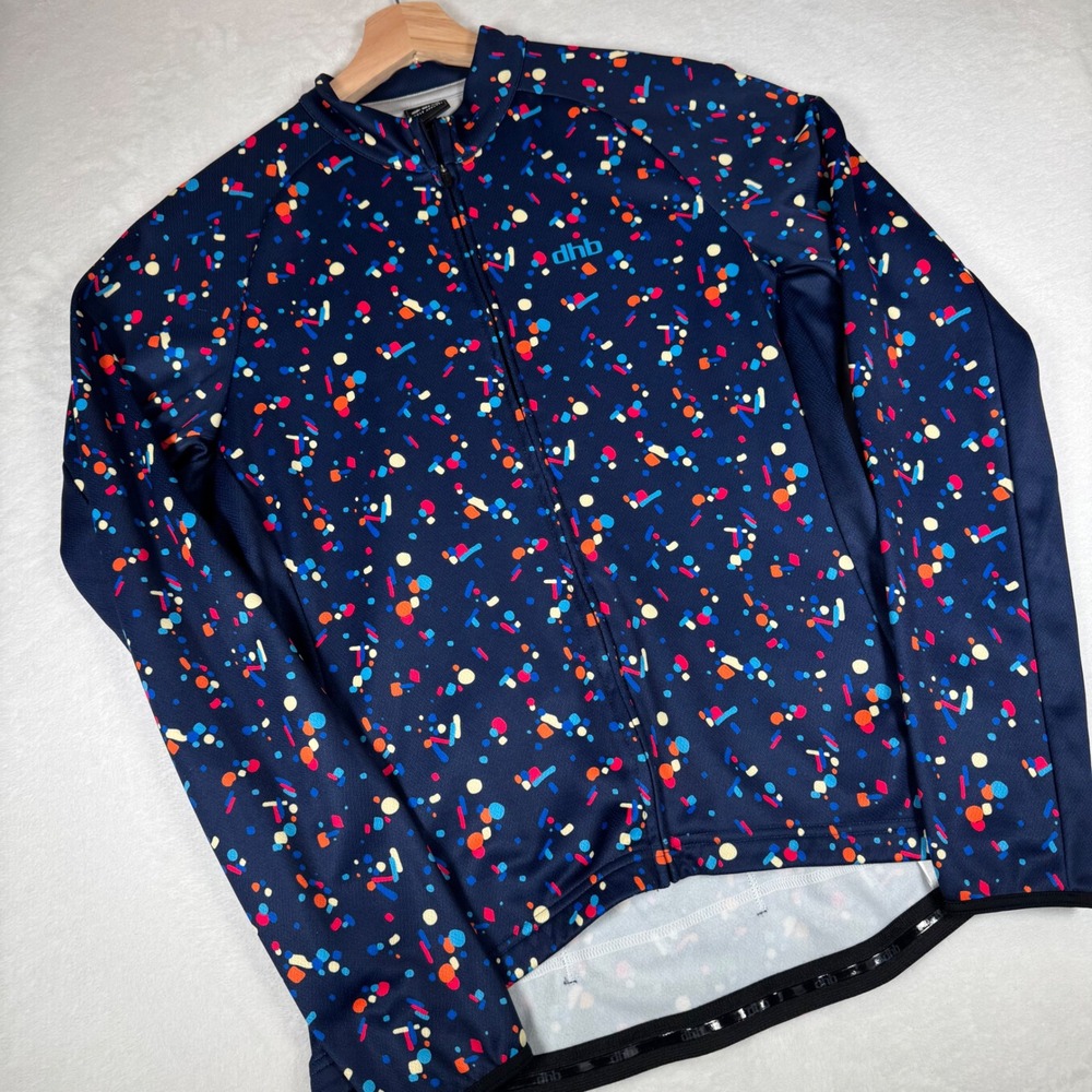 dhb Cycle Apparel Womens Navy‎ Blue Confetti Long Sleeve Cycling Jersey Sz 16